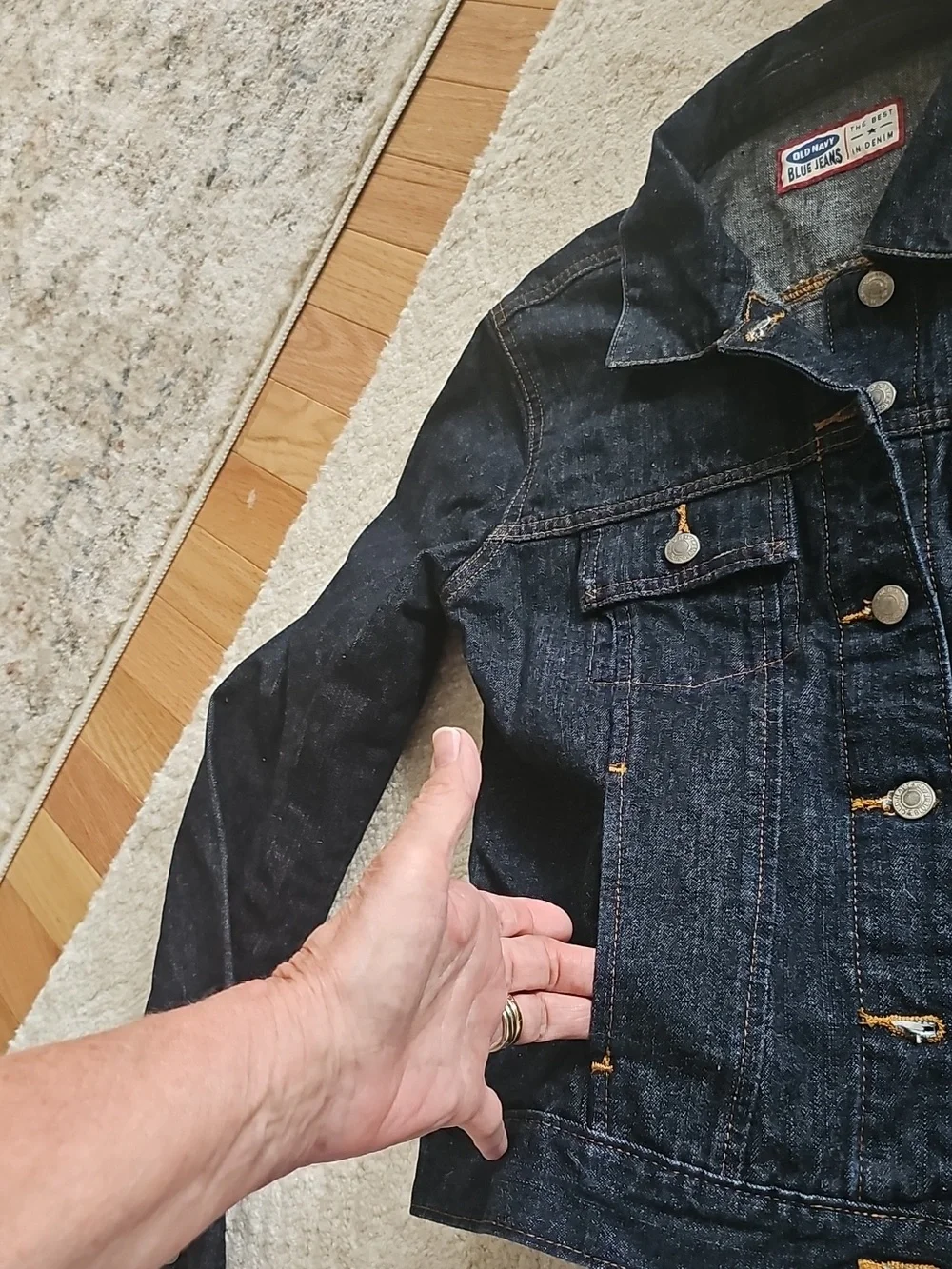 old Navy Denim Jacket with Blue paintef Back Panel